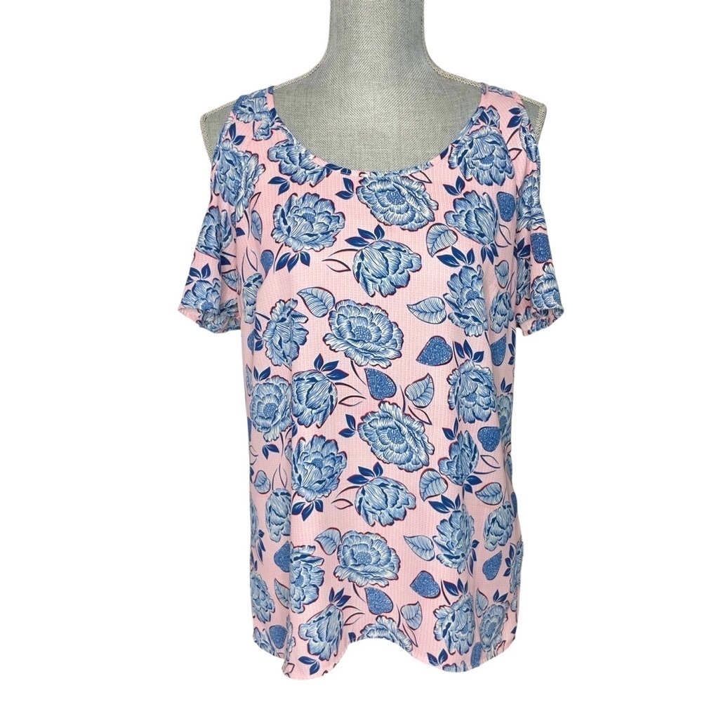 Kut from the Kloth MC Pink and Blue Backless Short Sleeve Blouse size S